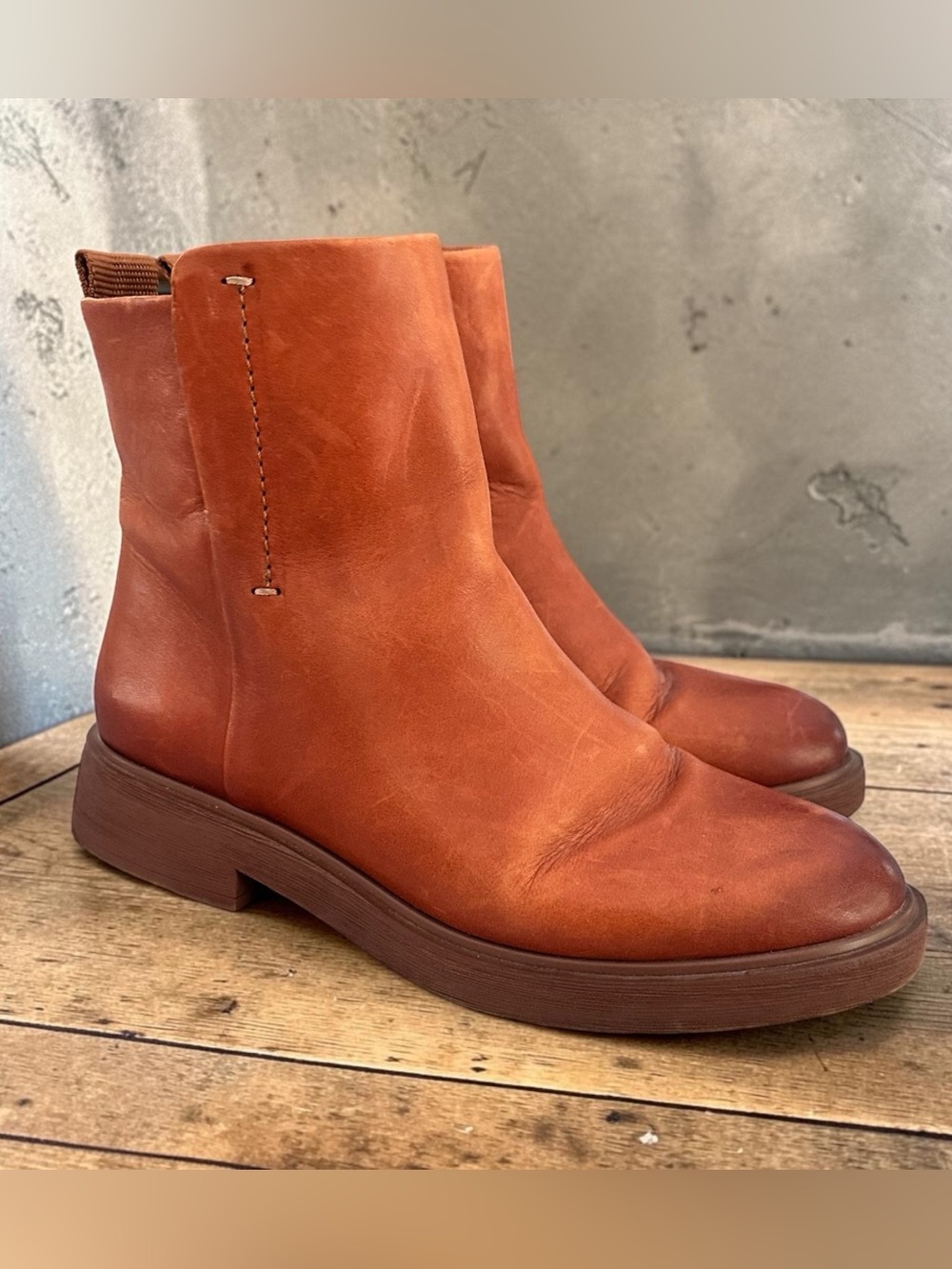 Franco Sarto “Beam” Cognac Leather Ankle Boots